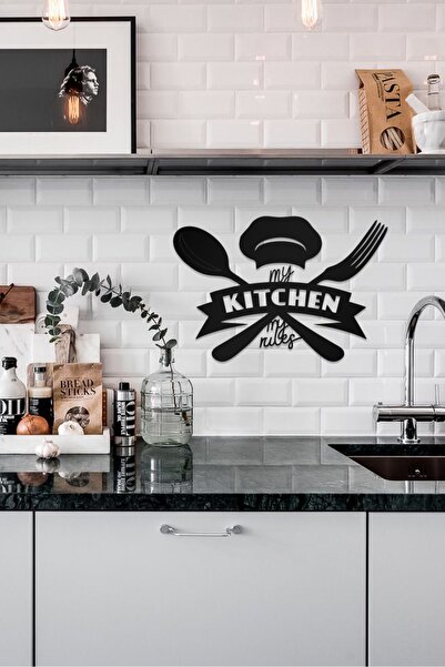 AHWALL Tablou decorativ din lemn cu tematică My Kitchen My Rules