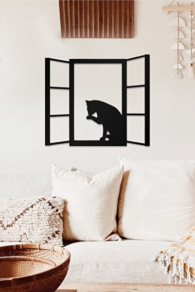 AHWALL Διακοσμητικό ξύλινο ζωγραφικό με θέμα τη γάτα στο παράθυρο