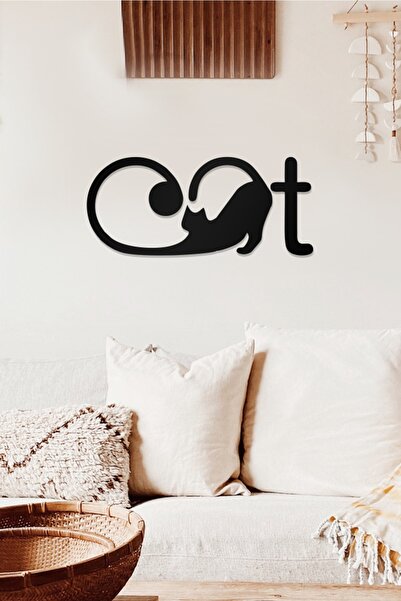 AHWALL Tablou decorativ din lemn cu tematică pisică