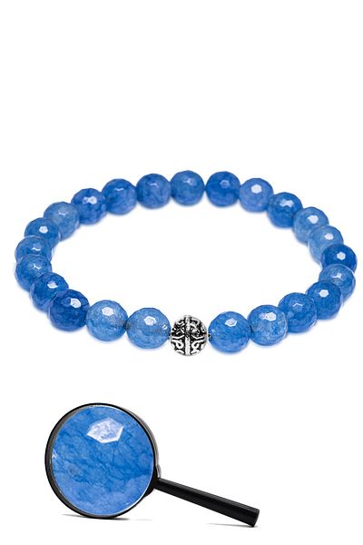 Tesbih Atölyesi Certified Silver Apparatus Faceted Natural Blue Agate Stone Bracelet