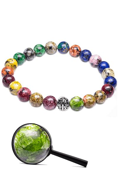 Tesbih Atölyesi Certified Silver Apparatus Coral Lapis Unakit Quartz Azurite Stone Bracelet