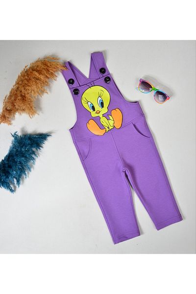 KİDSPİTİRCİK Unisex Kids Lilac Tweety Printed Salopet (non-bad)