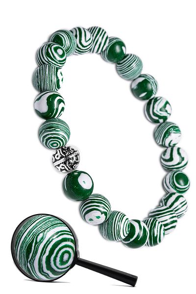 Tesbih Atölyesi Natural Green Malachite Stone Bracelet with Certified Silver Device