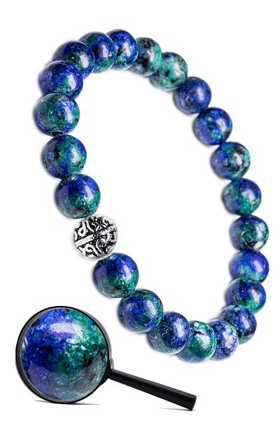 Tesbih Atölyesi A+ Natural Azurite Stone Bracelet with Certified Silver Device