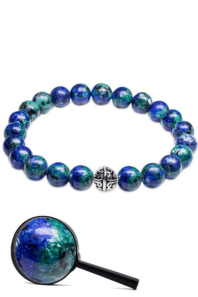 Tesbih Atölyesi A+ Natural Azurite Stone Bracelet with Certified Silver Device