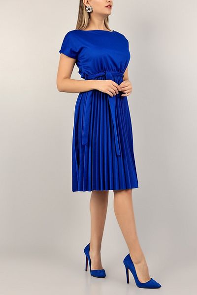 Secret Passion Lingerie New Season Saks Blue Pleated Belted Evening Dress and Graduation Dress 120 582059 109406