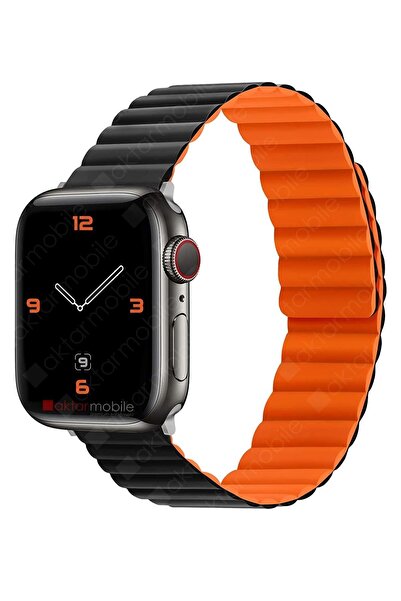 AktarMobile Watch 7 8 9 45 Mm Uyumlu Magnetik Silikon Kordon Çift Renkli Mıkn...