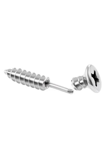 Jaida Moda Unisex Silver Screw Look Steel Earrings