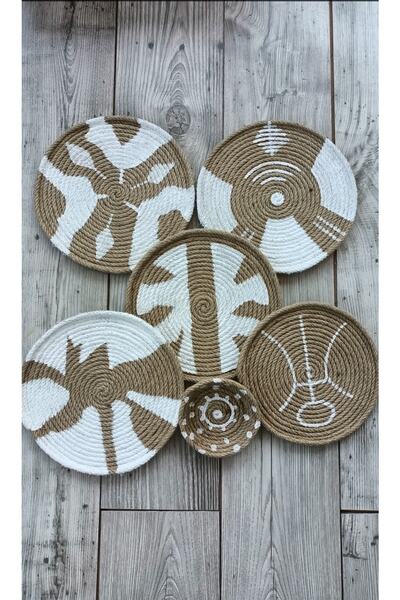 SBN Tasarım Afrika Etnik Altılı Hasır Tabak Seti Bohem Afrikan Sepeti Duvar Dekoru