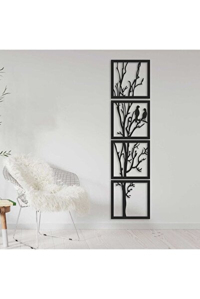 Genel Markalar Ağaç Dalları Ve Kuş Figürlü Dekoratif Ahşap Tablo