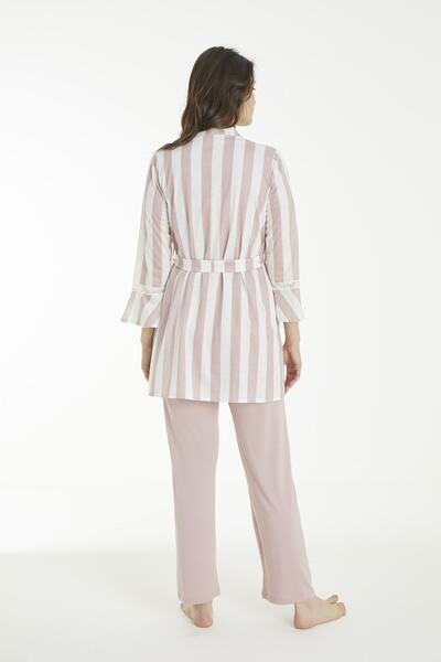 Miss Dünya Lissa Pudra Çizgi Desenli Lohusa Ve Hamile Pijama Takım