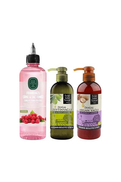 Eyüp Sabri Tuncer Raspberry Vinegar & Hair Tonic 500 Ml, Olive Oil Body Lotion and Argan Oil Body Lotion