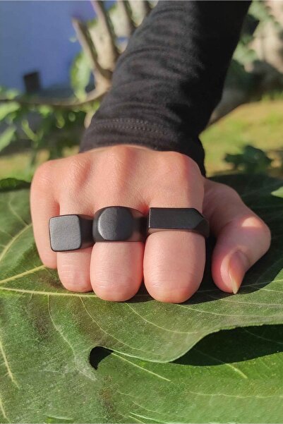 The Collection Erkek Mat Siyah Ayarlanabilir Yüzük Set