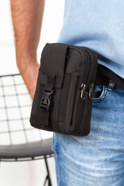 Adelina Bags Siyah Taktik Çanta Cep Telefonu Bölmeli Kemer Bel Çantası