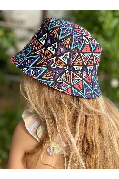 QUEEN AKSESUAR Unisex Girl Boy Bucket Baguette Hat Colorful Colorful Authentic Geometric Shape Patterned