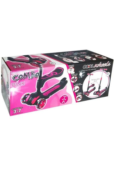Furkan Toys Süper Sağlam Oturmalı Skutır Cool Wheels Led Işıklı Oturaklı Pembe Combo Scooter