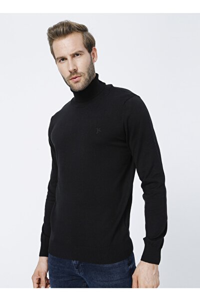 Fabrika سترة رجالية سوداء سادة ذات ياقة مدورة - بترو