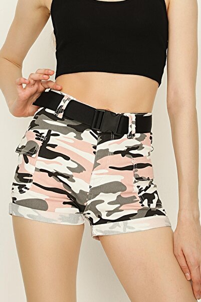 Select Moda Γυναικείο μίνι σορτς Cargo με ροζ καμουφλάζ μοτίβο με ζώνη