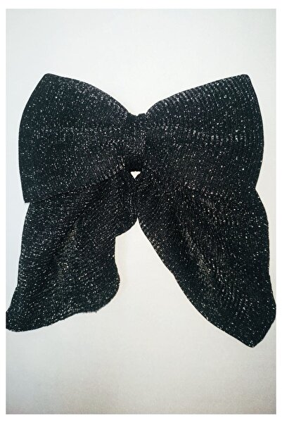 TOKALİLYA Kadın Saten Tül Detaylı Abiye Simli Pırıltılı Fiyonk Siyah Klips Toka