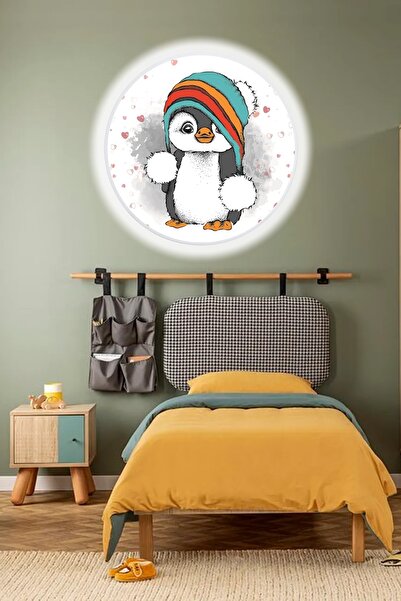Gökyüzü Panel Sevimli Penguen Aplik-led Aplik-25watt-30cm Çap,çocuk Odası Apl...