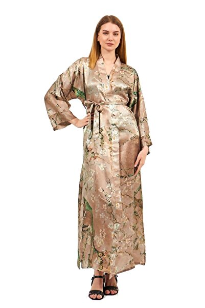 Nomads Felt İpek Kimono Kaftan | Bej | Van Gogh Badem Ağacı | Nomads Felt