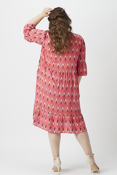 Moda Alba Pink-orange Patterned Ruffle Plus Size Dress