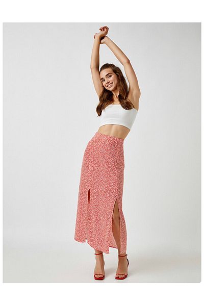 Koton Patterned Skirt with Front Slit