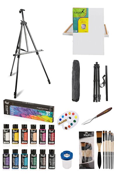 GLANCE Rich Mastermix Akrilik Boya 12'li 60 cc - 50x70 Tuval -portatif Metal ...
