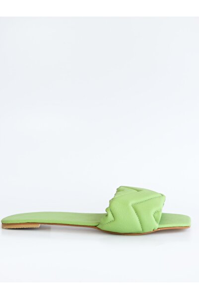 Mismall Women's Green Flat Sole Slippers