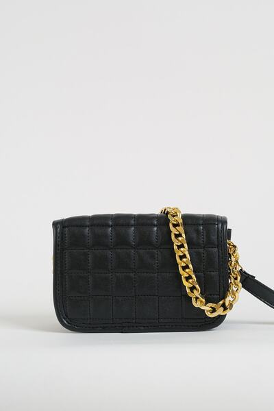 Çantacımstore Geantă matlasată cu lanț pentru femei, neagră 0424