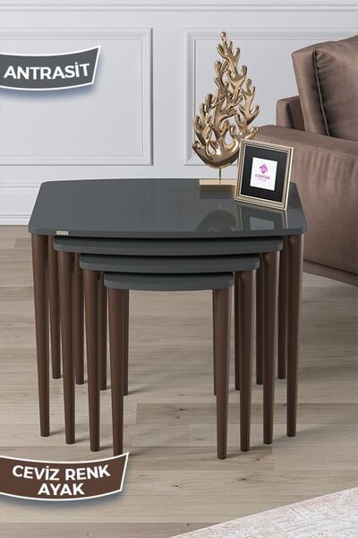 Canisa Telwe Serisi 1.sınıf Mdf Ve Lake Boya, Antrasit 4lü Zigon Sehpa Takımı...