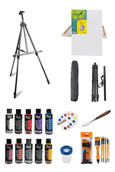 GLANCE Rich 120 Cc Akrilik Boya - 50x70 Tuval -portatif Metal Şövale Seti Aya...