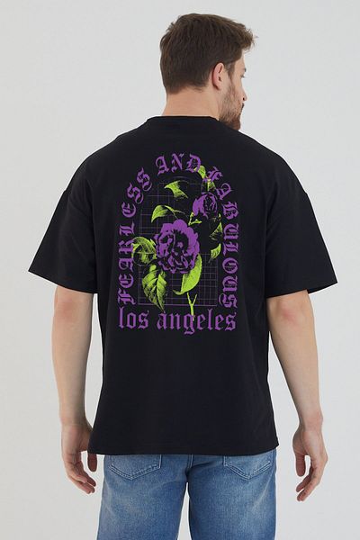 DEEPSENCE Men's Oversize T-shirt Fearless Back Print Black