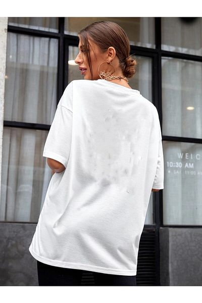 DEEPSENCE Women's Oversize T-shirt Angel Front Print White