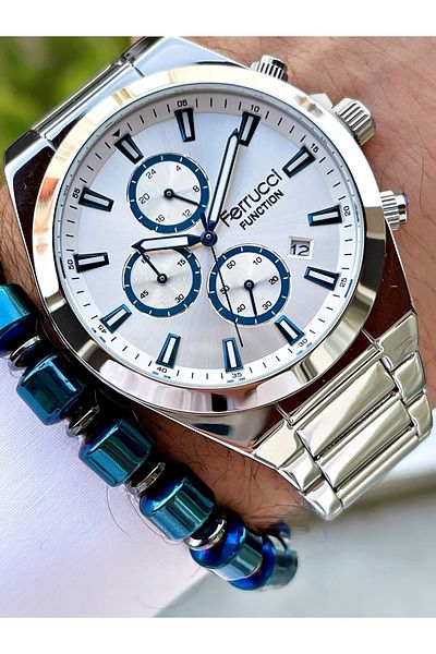 Ferrucci Silver Color Silver Dial Functions Active Steel Strap Men's Wristwatch + Bracelet