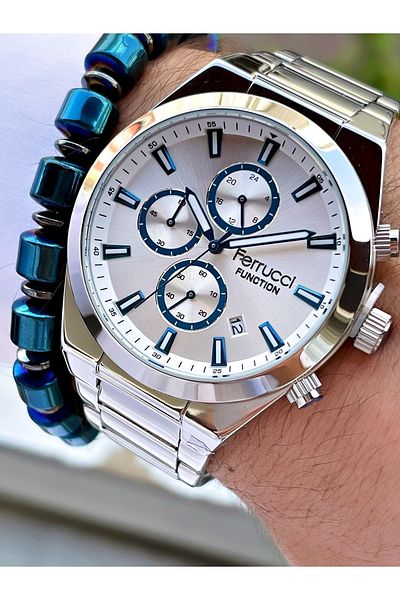 Ferrucci Silver Color Silver Dial Functions Active Steel Strap Men's Wristwatch + Bracelet