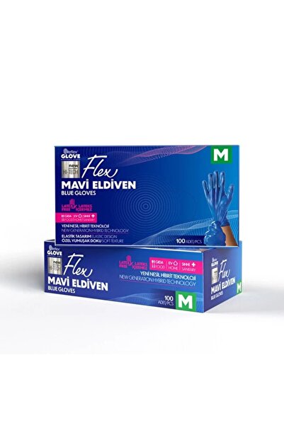 Reflex Medikal Eldiven Muayene Eldiveni Flex Glove Pudrasız Latex Değildir Tıbbi 100'lü Paket M Beden