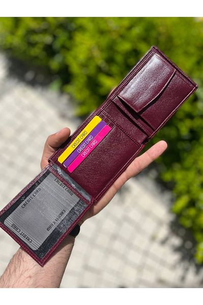 DERKON Classic Claret Red Men's Wallet with Coin Tank