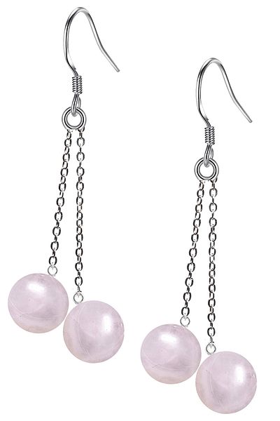 Tesbih Atölyesi Certified Natural Light Pink Quartz Stone Silver Earrings