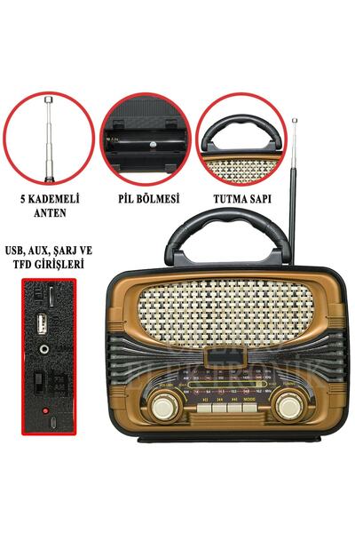 Calido Elektronik Rt-806 Şarjlı Ahşap Görünüm Fm Radyo Bluetooth Usd Sd Aux M...