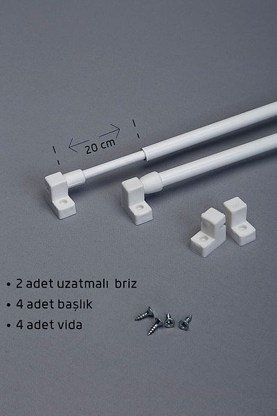 VENTİ PERDE 60 - 80 Cm Adjustable Brizing Rod, 2 Aluminum Curtain Pipes, 4 Heads