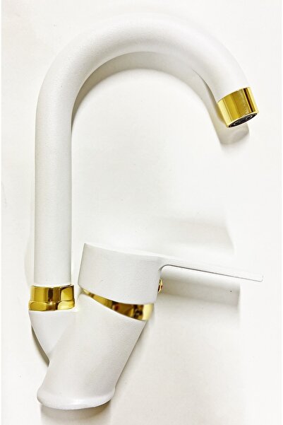 ARMİLLA ARMATÜR Beyaz Gold Banyo Lavabo Musluğu Bataryası Çeşmesi Baston Borulu