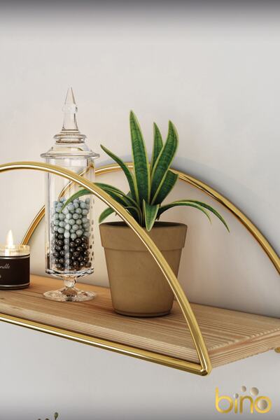 Bino Duvar Rafı Dekoratif Mutfak Banyo Altın Elips Kitaplık