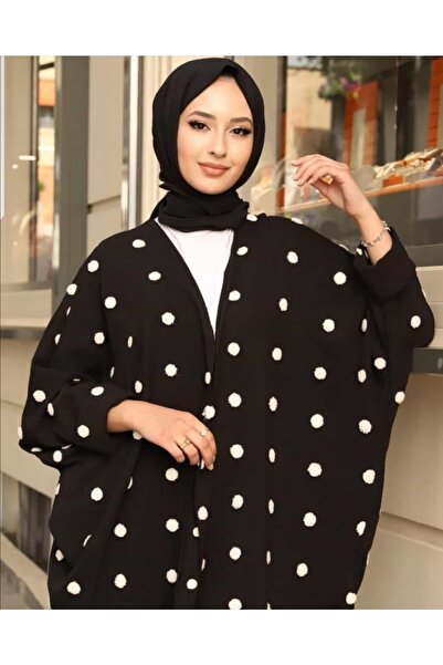 NOOT Modaburada Siyah Beyaz Ponponlu Kimono Hırka Giyçık Anneler Günü Hediyesi ??