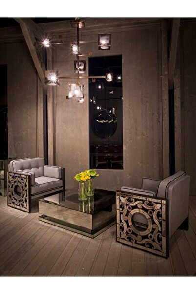 LUXURY VİLLA Luxury Aynalı Orta Sehpa 90x90 Yükseklik 35 Cm