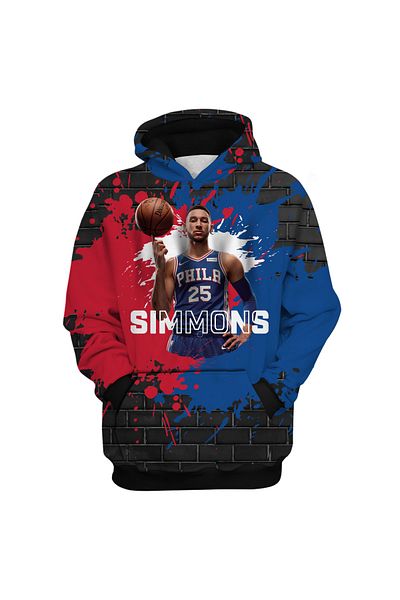 usateamfans Ben Simmons 3D Oversize суичър с качулка - свободна кройка