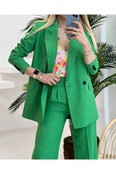 MOCCHI Palazzo Linen Suit Green