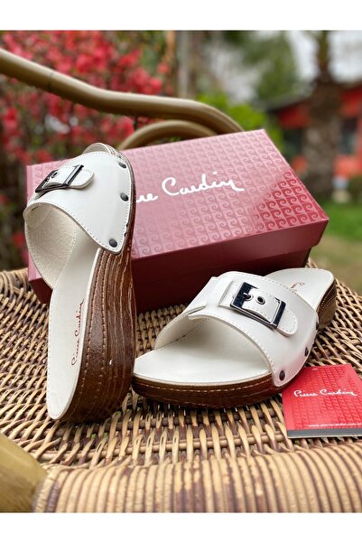 Pierre Cardin Γυναικείες καθημερινές παντόφλες μπεζ δερμάτινη πλήρης ορθοπεδική σόλα