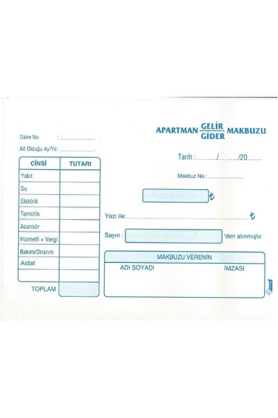 UYSAL Otokopili Apartman Gelir Gider Makbuzu