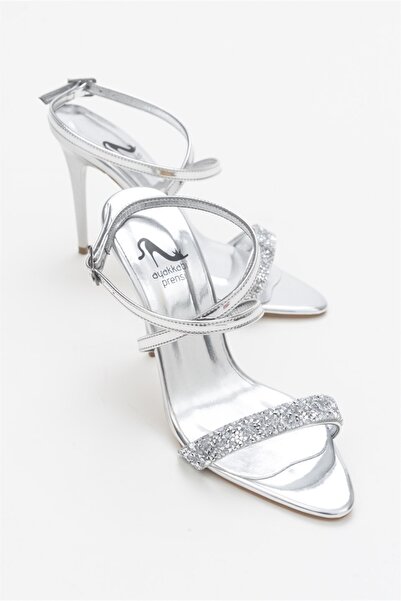 AYAKKABI PRENSİ Pantofi clasici cu toc pentru femei Mirella Taşlı Gumuş 10 cm